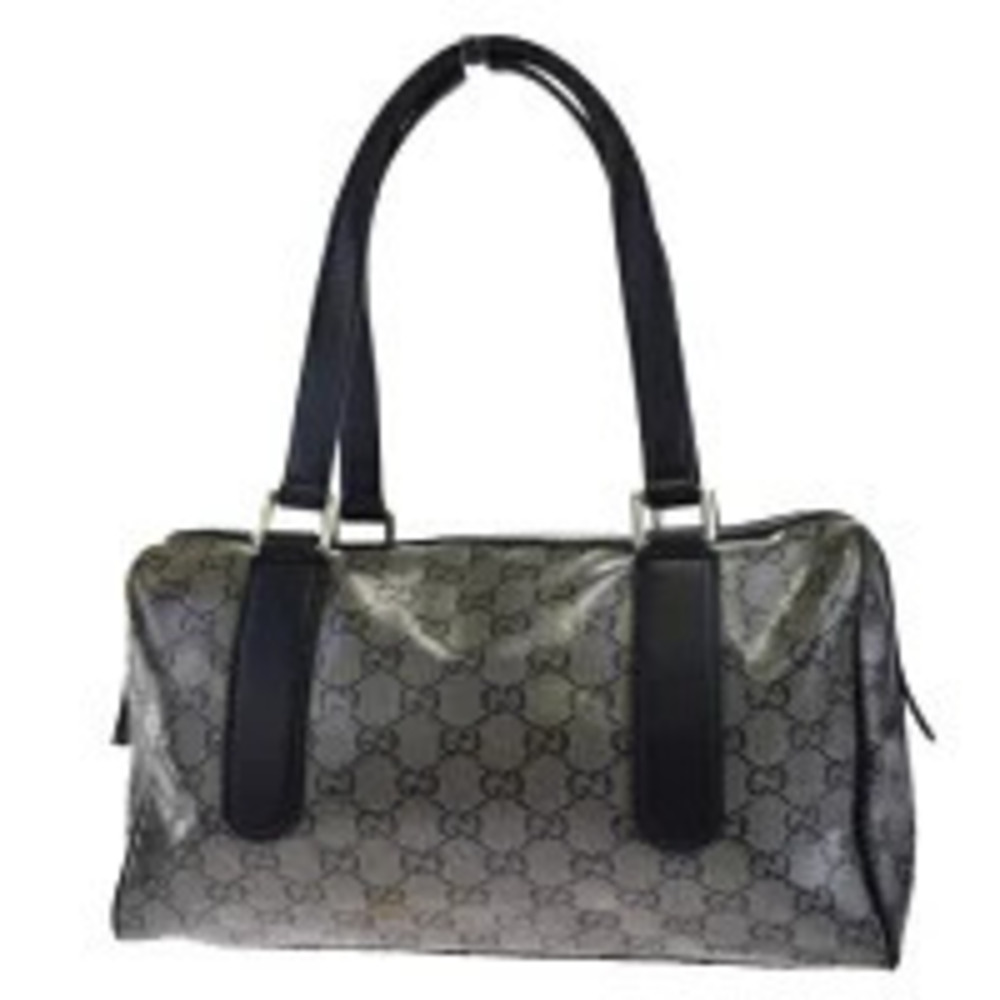 Gucci Shoulder Bag Handbag GG Metallic Black Canvas Leather